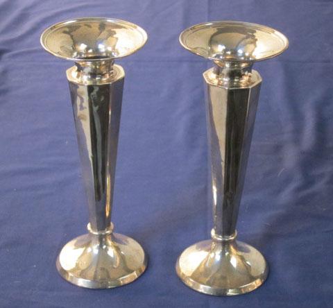 Appraisal: Pair of George V silver posy vases on round feet