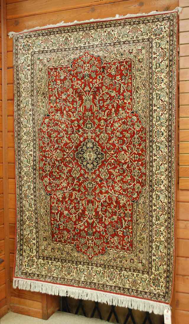 Appraisal: HAND KNOTTED ORIENTAL ALL SILK AREA RUG Indo-Persian overall floral