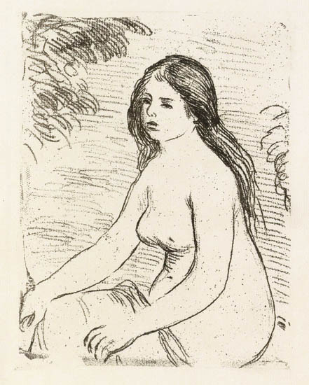 Appraisal: PIERRE-AUGUSTE RENOIR Femme nue assise Soft-ground etching on cream laid