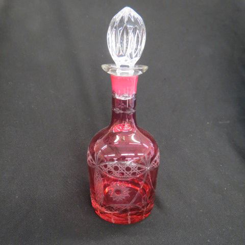 Appraisal: Cranberry Cut-to-Clear Decanter hobstar cane excellent