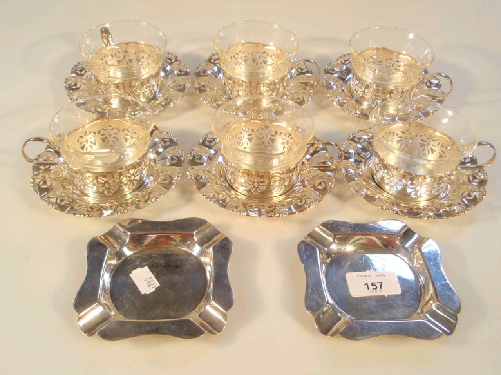 Appraisal: Six silver plated pierced dishes a pair of silver plated