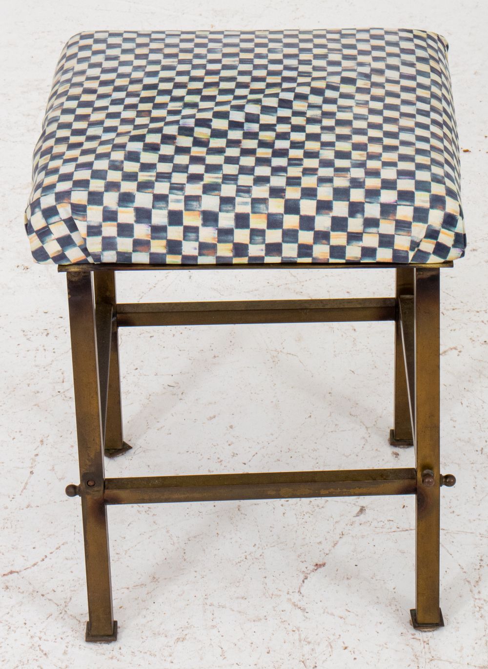 Appraisal: DIMINUTIVE SQUARE BRASS STOOL Diminutive square brass stool the seat