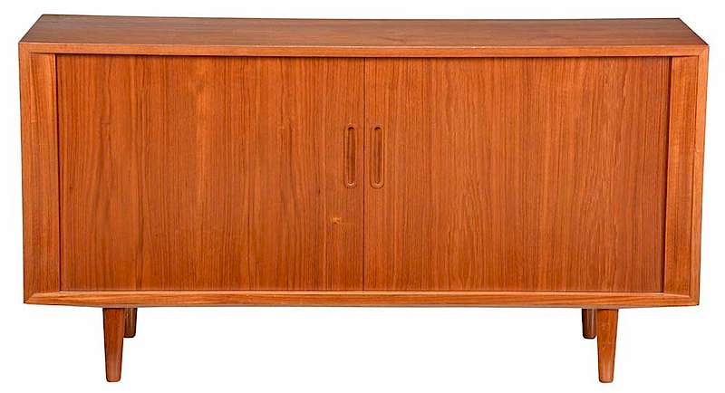 Appraisal: Danish Modern Sideboard circa s teak with tambour doors adjustable