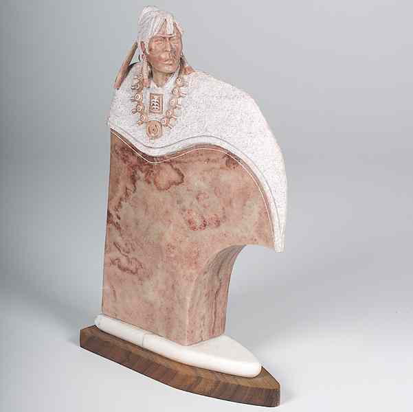 Appraisal: Alvin K Marshall Alabaster Red Corn Woman mounted on wooden