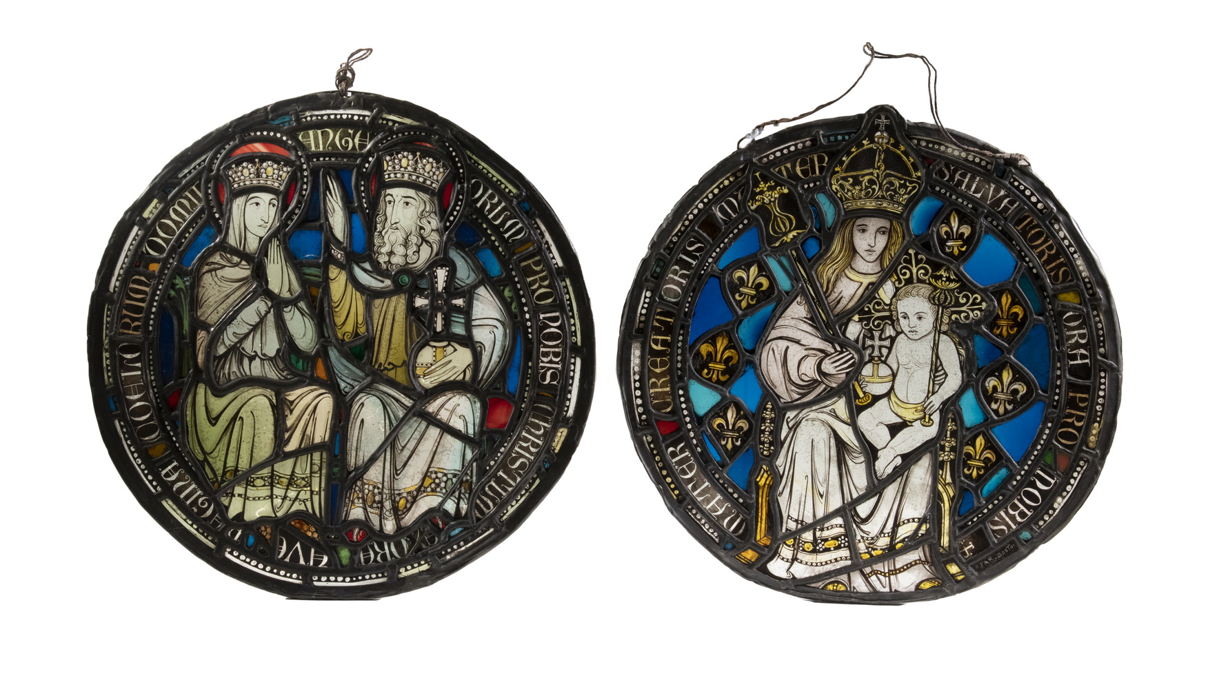 Appraisal: A PAIR OF TH OR TH C ENGLISH STAINED GLASS