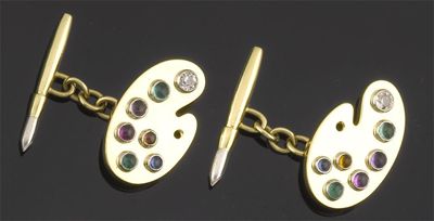 Appraisal: A pair of gold stylized artists pallet cuff links Each