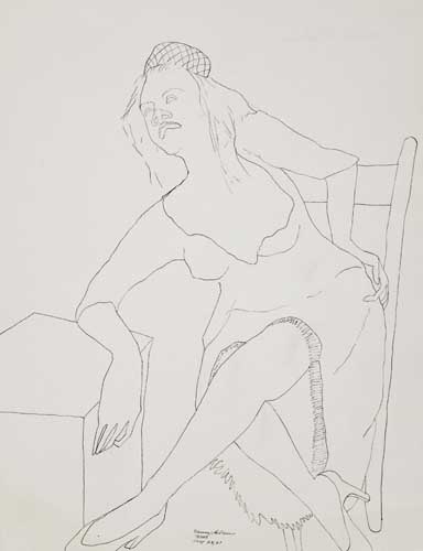 Appraisal: BENNY ANDREWS - Untitled Seated Partygoer Pen and ink on