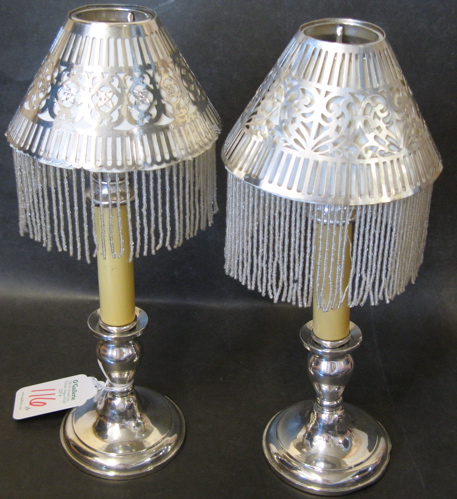 Appraisal: PAIR OF AMERICAN STERLING SILVER CANDLE LAMPS in the style