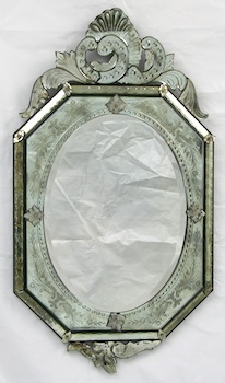 Appraisal: A Venetian Style Etched Glass Mirror A Venetian style etched