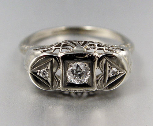 Appraisal: DECO K GOLD FILIGREE DIAMOND RING K white gold filigree