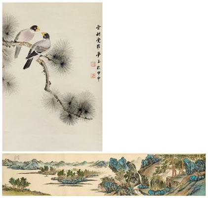 Appraisal: Two Chinese scrolls ink and color on paper hanging scroll