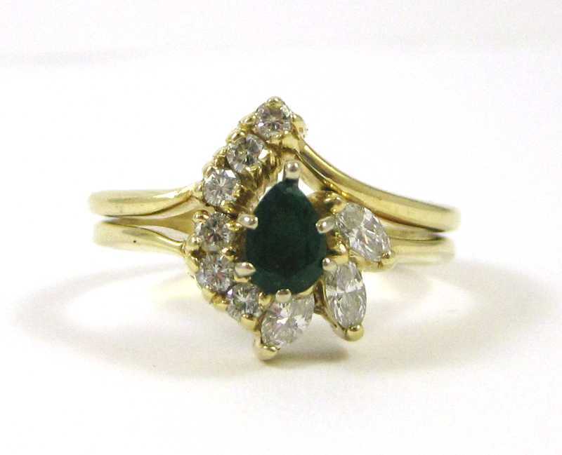 Appraisal: EMERALD DIAMOND AND FOURTEEN KARAT GOLD RING with six round-cut