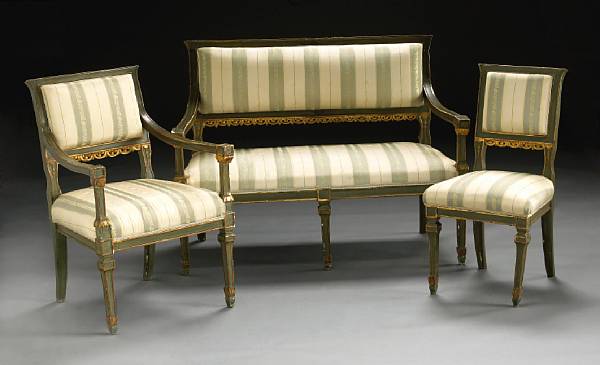 Appraisal: A Louis XVI style paint decorated five piece salon suite