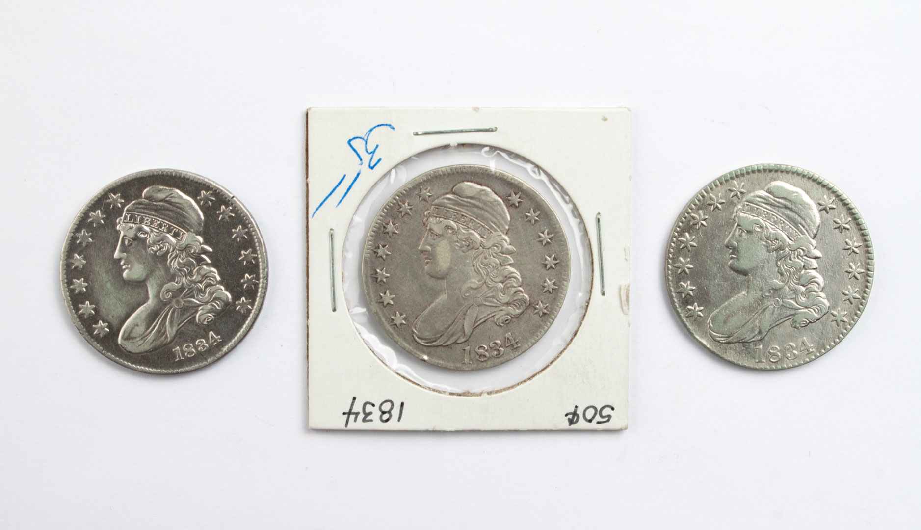 Appraisal: Three U S Capped Bust type half dollars comprising one