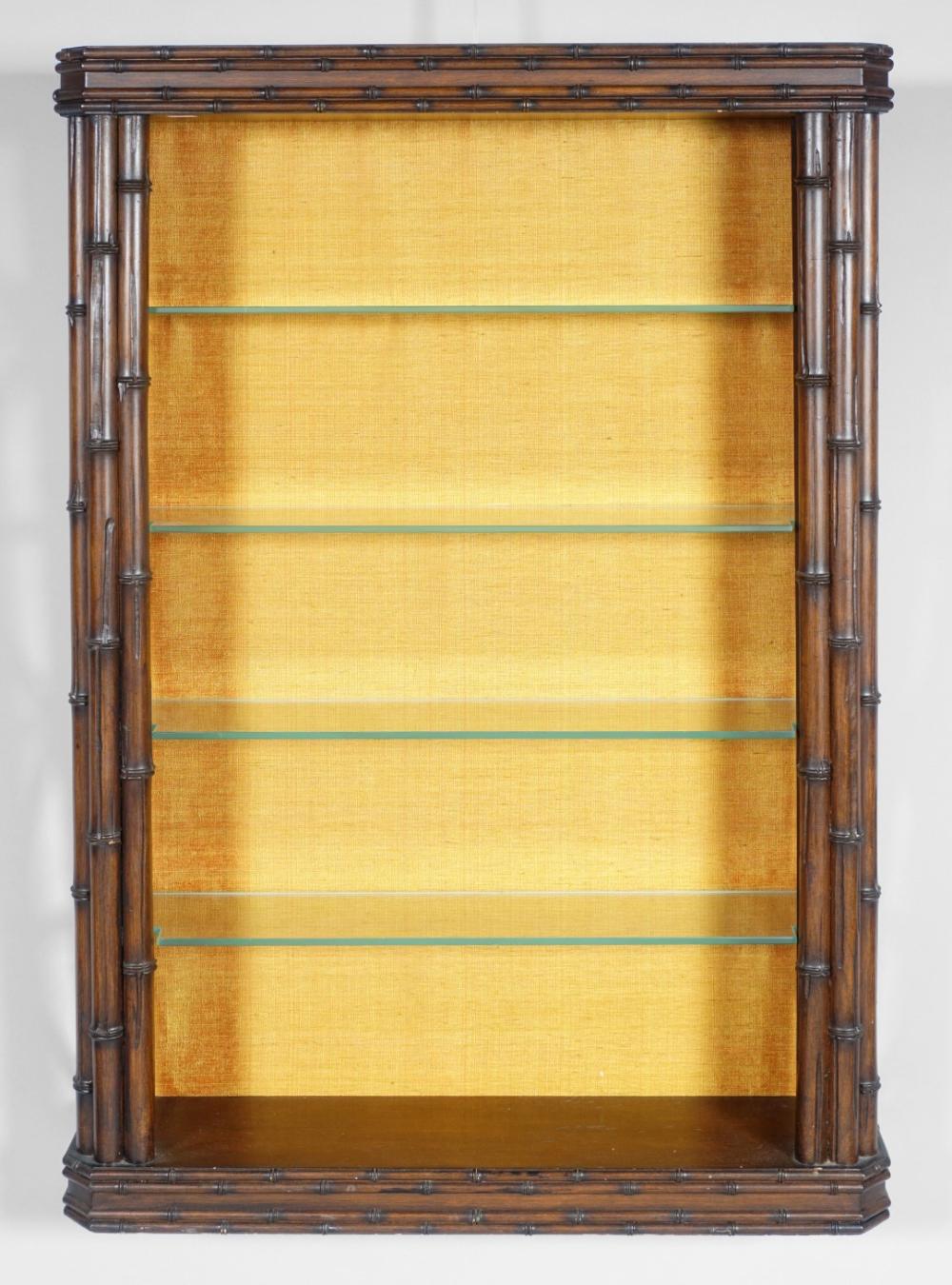 Appraisal: CHINESE STYLE FAUX BAMBOO HANGING SHELF the chamfered rectangular case