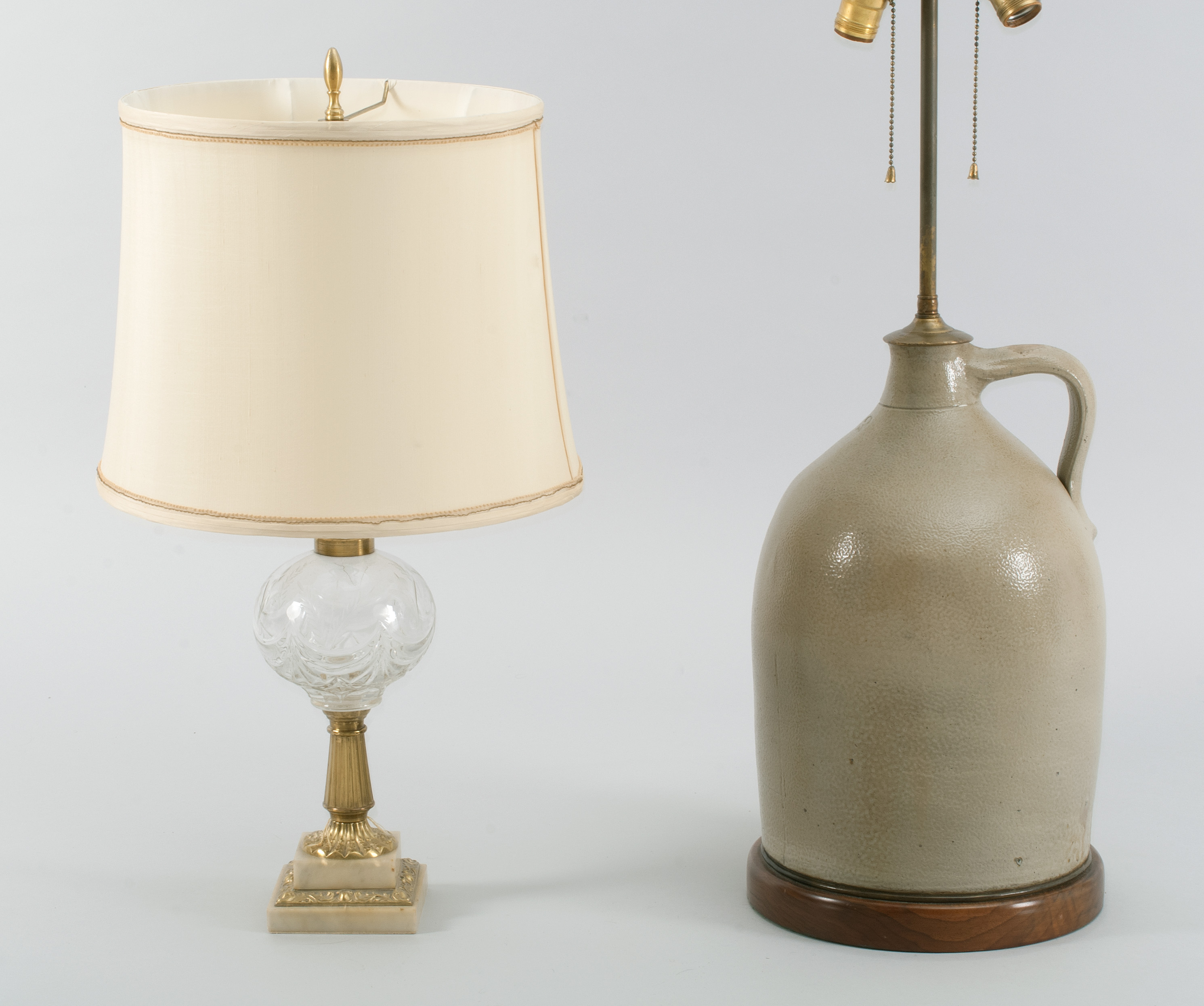 Appraisal: TWO LAMPS Stoneware jug mounted as a lamp Height Clear