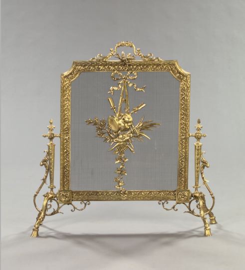 Appraisal: French Gilt-Brass and Wire Mesh Footed Fireplace Screen second quarter