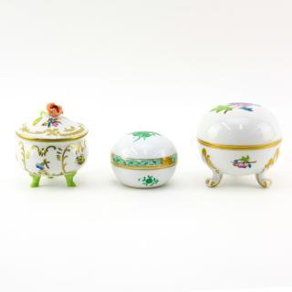 Appraisal: Grouping of Three Herend Porcelain Covered Trinket Boxes Grouping of