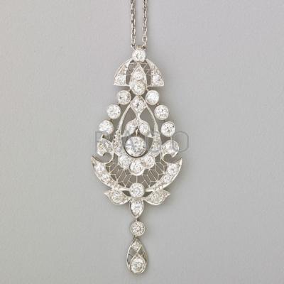 Appraisal: EDWARDIAN DIAMOND LACE PLATINUM NECKLACE Pierced shield and drop set