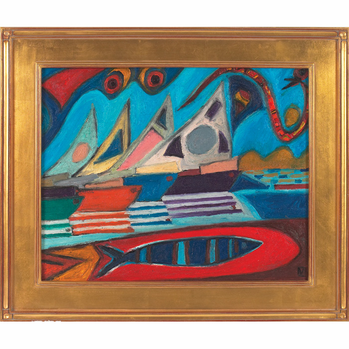 Appraisal: Daniel Martinez American b Regatta c oil on panel x