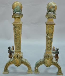 Appraisal: Pair of large brass Victorian andirons ht in Provenance Estate