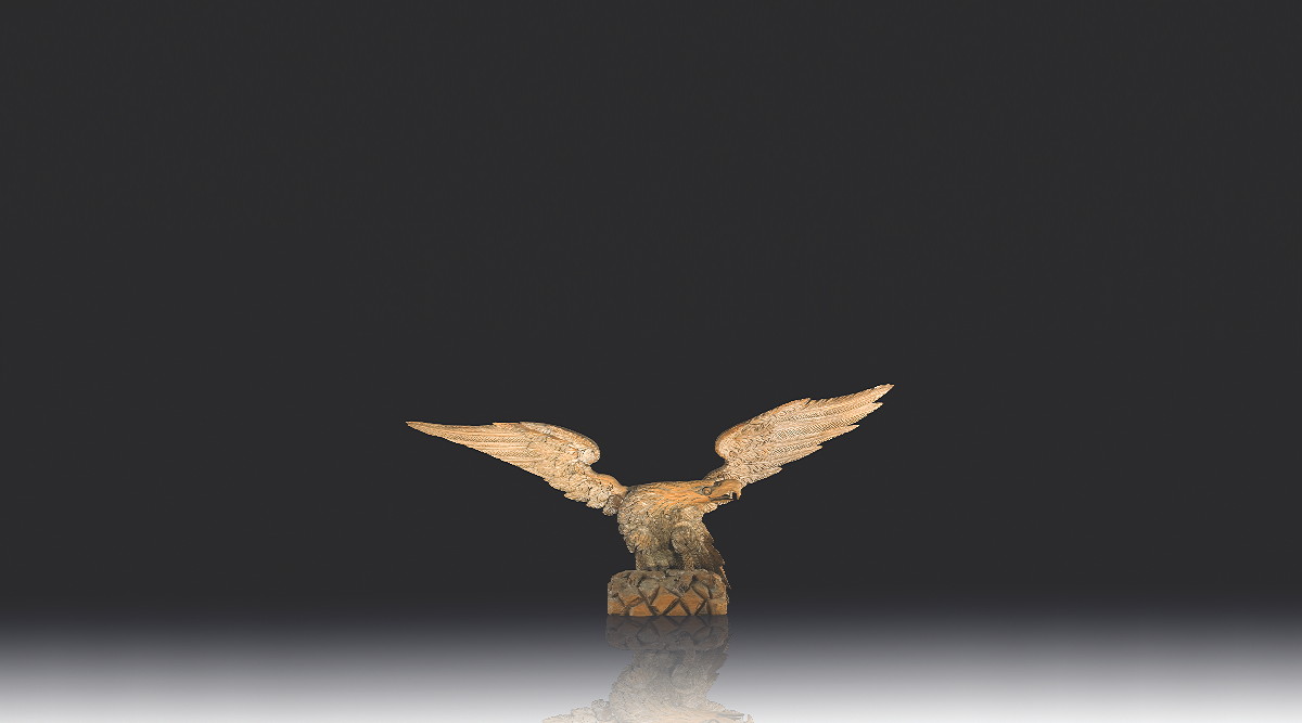 Appraisal: IMPORTANT NEW ENGLAND CARVED PINE SPREADWING EAGLE In original surface