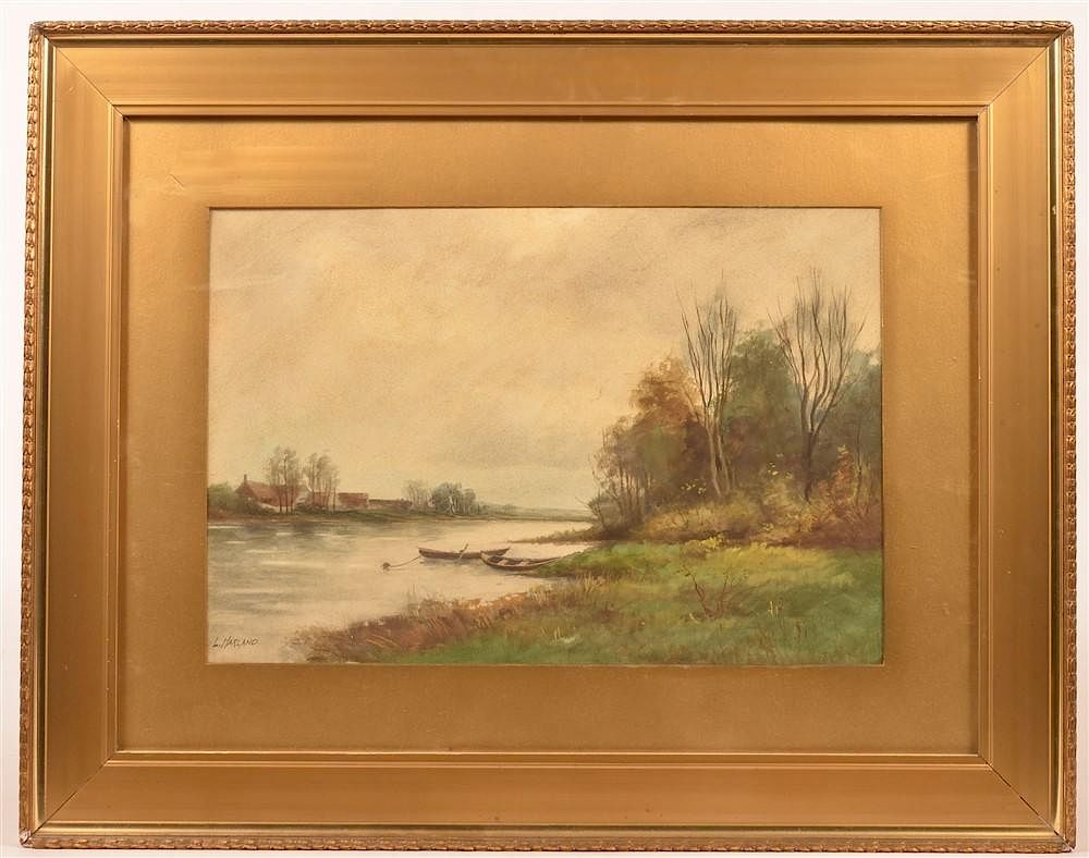 Appraisal: th Cent Lake and Row Boat Scene Painting th Century