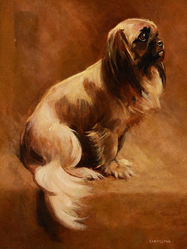 Appraisal: FULTON Samuel Scottish - Pekinese Dog Oil Canvas '' x