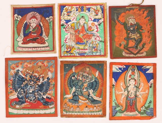 Appraisal: A GROUP OF SIX MONGOLIAN MINIATURE PAINTINGS OR THANGKAS each