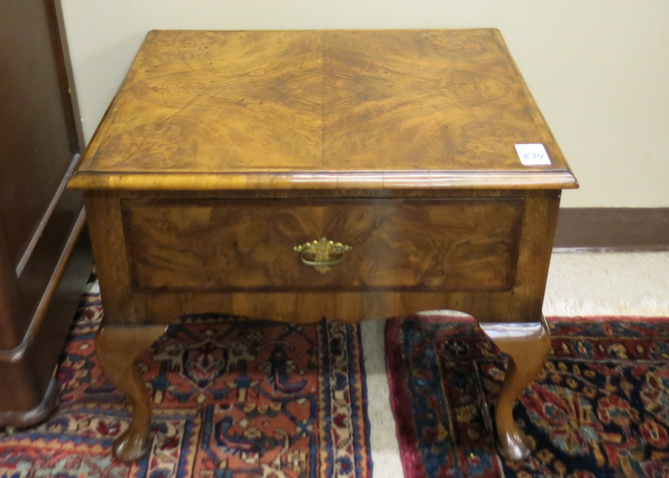 Appraisal: QUEEN ANNE STYLE BURL WALNUT LAMP TABLE English th century