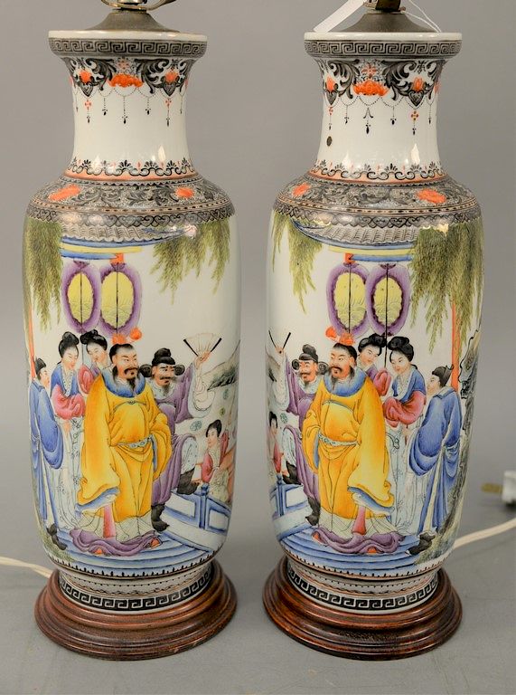 Appraisal: Pair of Chinese vases painted with Temper or Guanyin figures