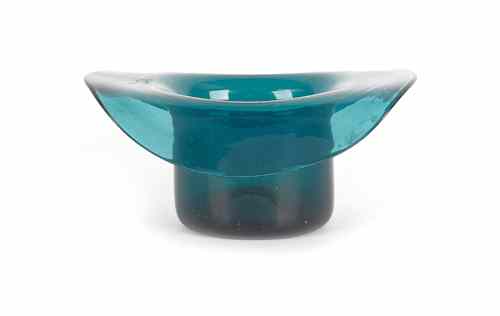 Appraisal: Blown teal glass hat whimsey th c h w