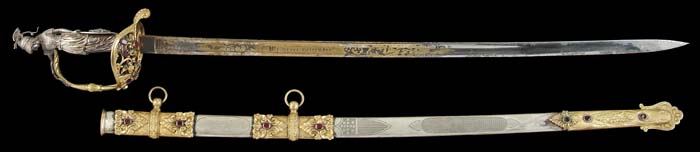 Appraisal: HIGH GRADE JEWELED STATUE GRIPPED PRESENTATION SWORD TO CAPT HENRY