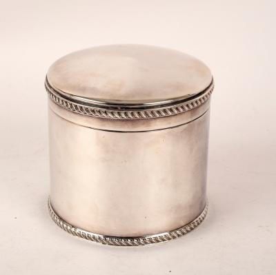 Appraisal: A silver biscuit box BES Co Birmingham of plain cylinder