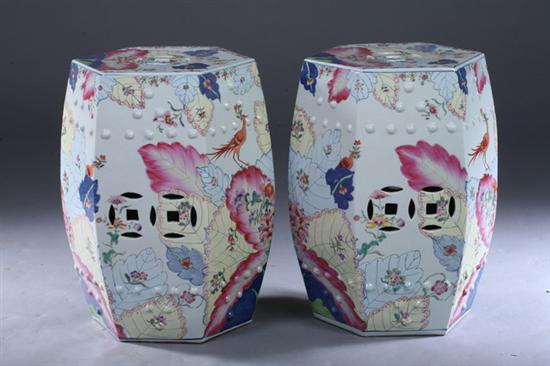 Appraisal: PAIR CHINESE TOBACCO LEAF PATTERN PORCELAIN GARDEN STOOLS th century