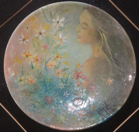 Appraisal: Ruth McKee acrylic on porcelain saucer young woman with flowers