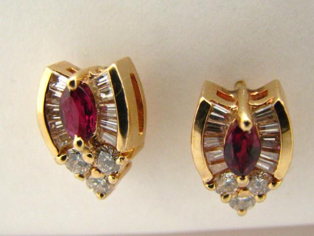 Appraisal: One Pair of Lady's cast ruby and diamond earrings with