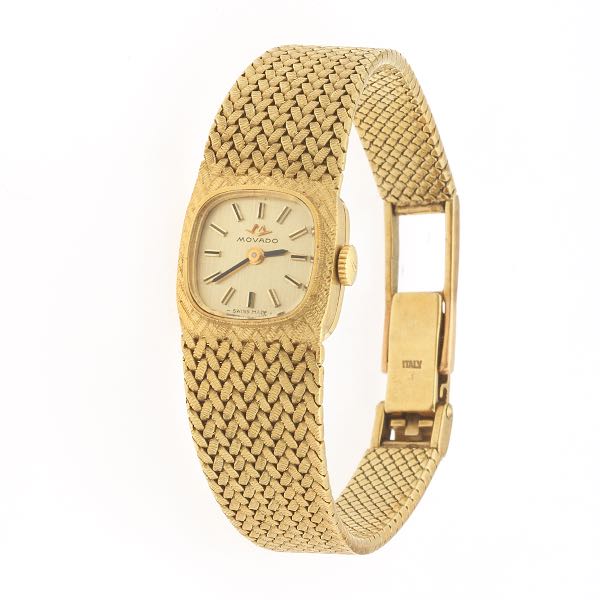 Appraisal: LADIES' GOLD MOVADO WATCH x k yellow gold mesh bracelet