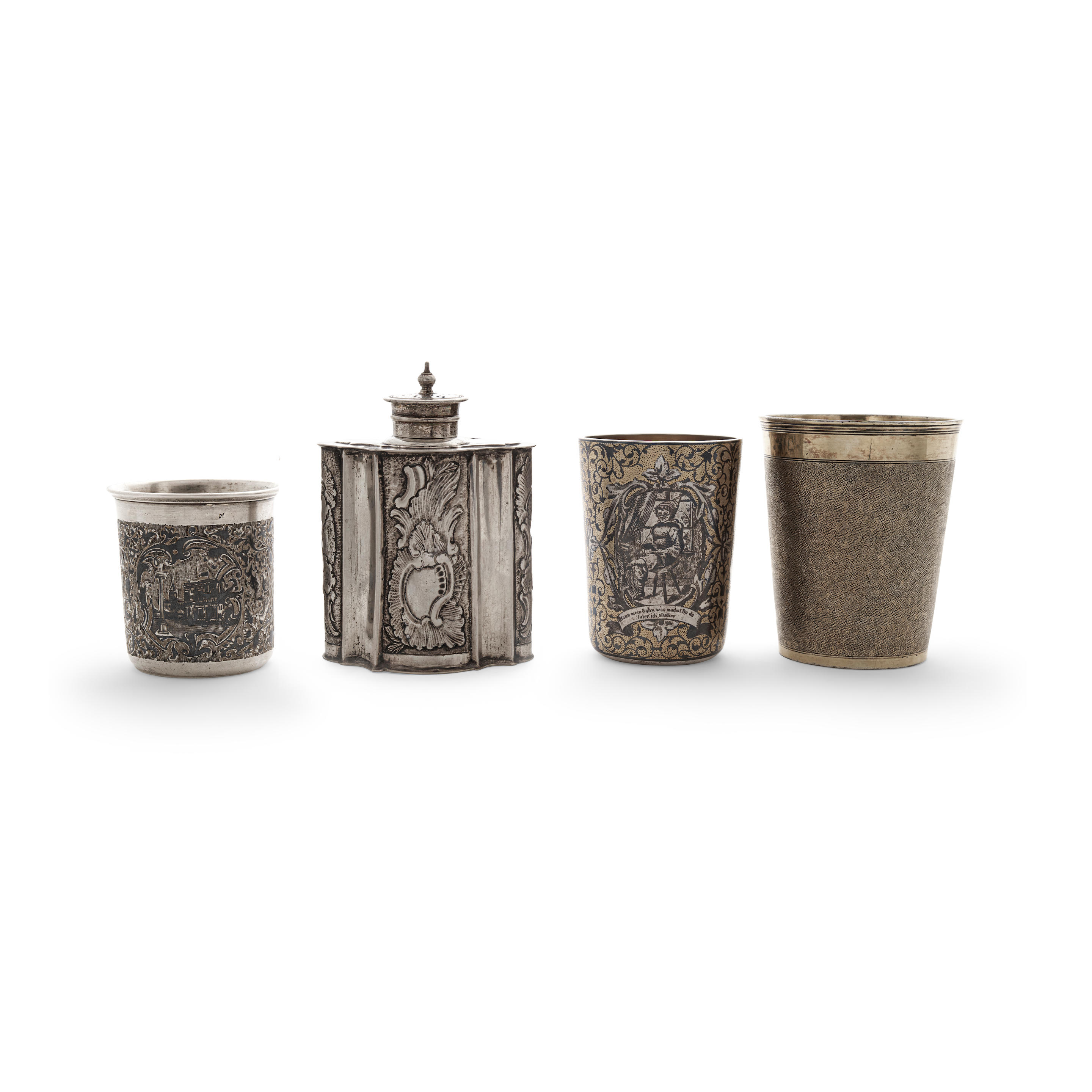 Appraisal: FOUR CONTINENTAL SILVER DRINKING VESSELS BY VARIOUS MAKERS TH CENTURY