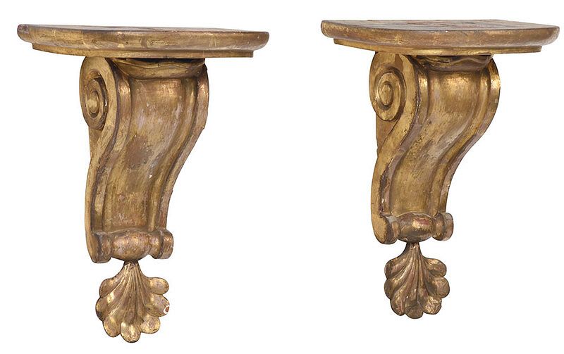 Appraisal: Pair Carved Gilt Shell Decorated Wall Brackets attributed to Philadelphia