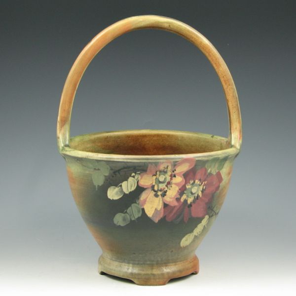 Appraisal: Weller Copra basket with hand-painted roses leaves and stems on