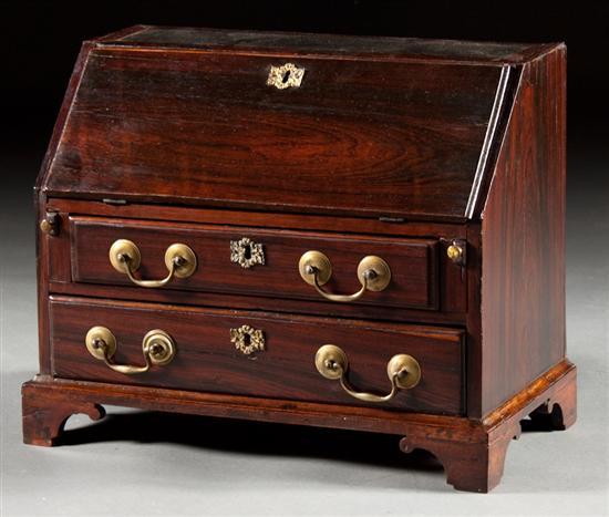 Appraisal: George III rosewood miniature slant-front desk early th century with