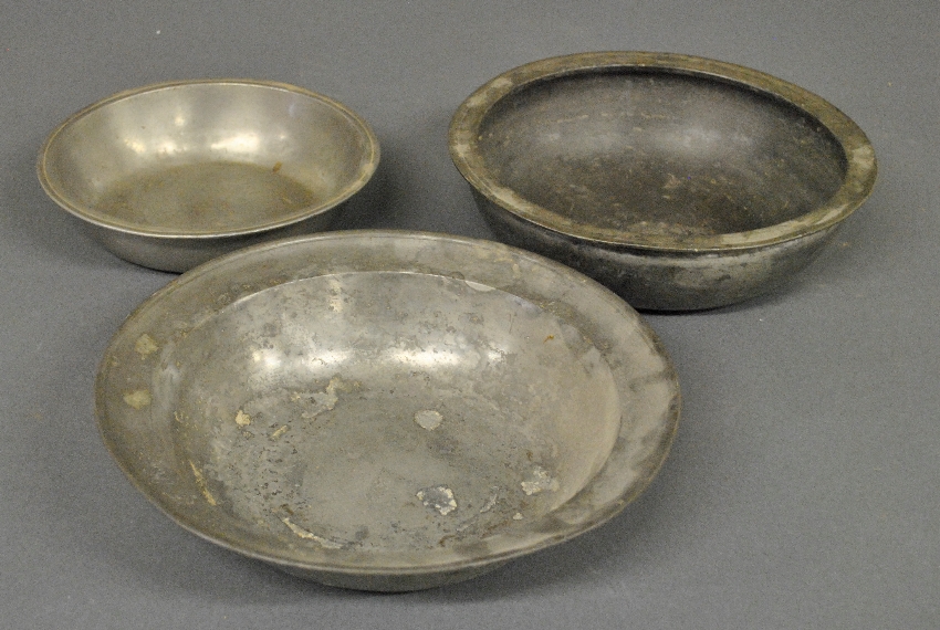 Appraisal: - Two Continental pewter basins th c largest h x