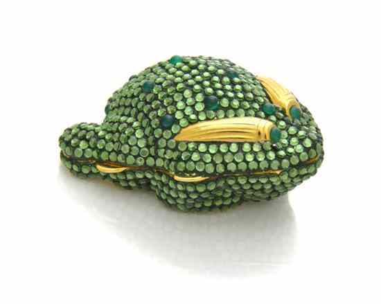 Appraisal: A Judith Leiber Green Crystal Frog Pillbox scattered green cabochons