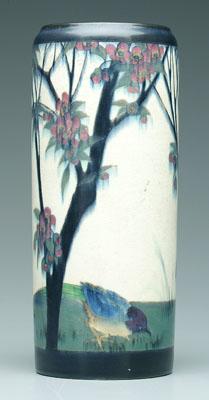 Appraisal: Rookwood cylindrical vase exotic birds in wooded landscape with flowering