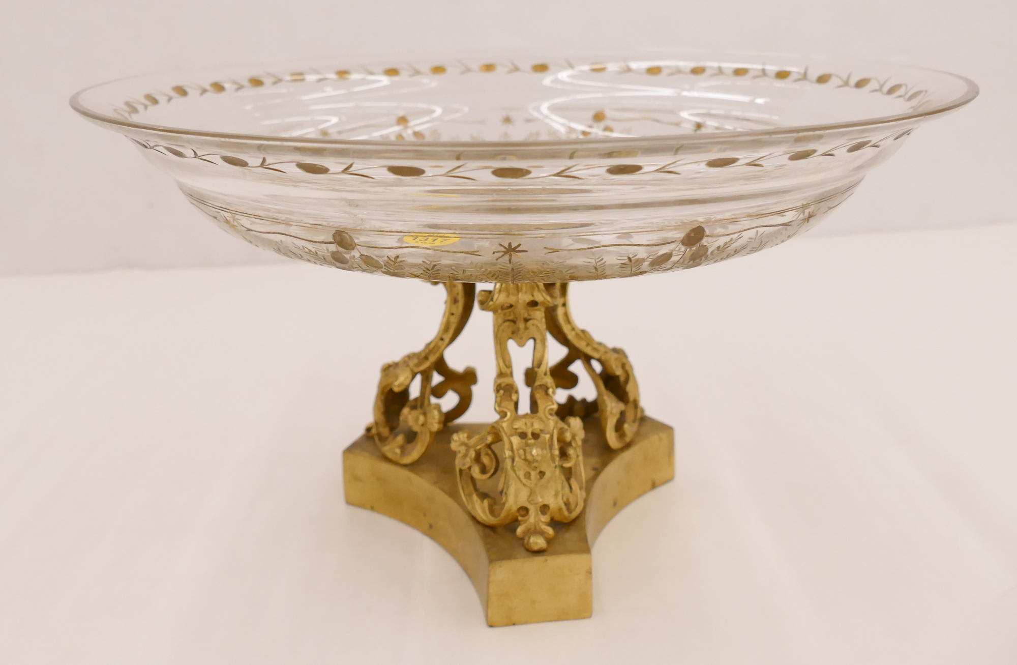 Appraisal: Antique Gilt Etched Glass Centerpiece Bowl with Ormolu Base- x