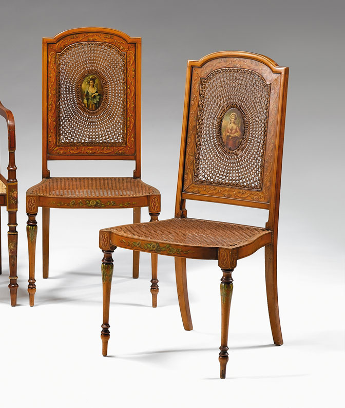 Appraisal: Pair of Edwardian painted fruitwood chairs circa Each with a