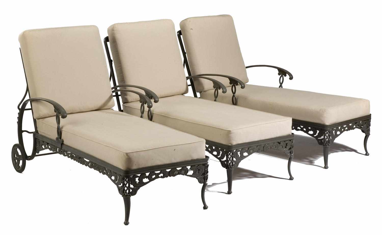 Appraisal: A group of three Brown Jordan patinated metal chaise lounges