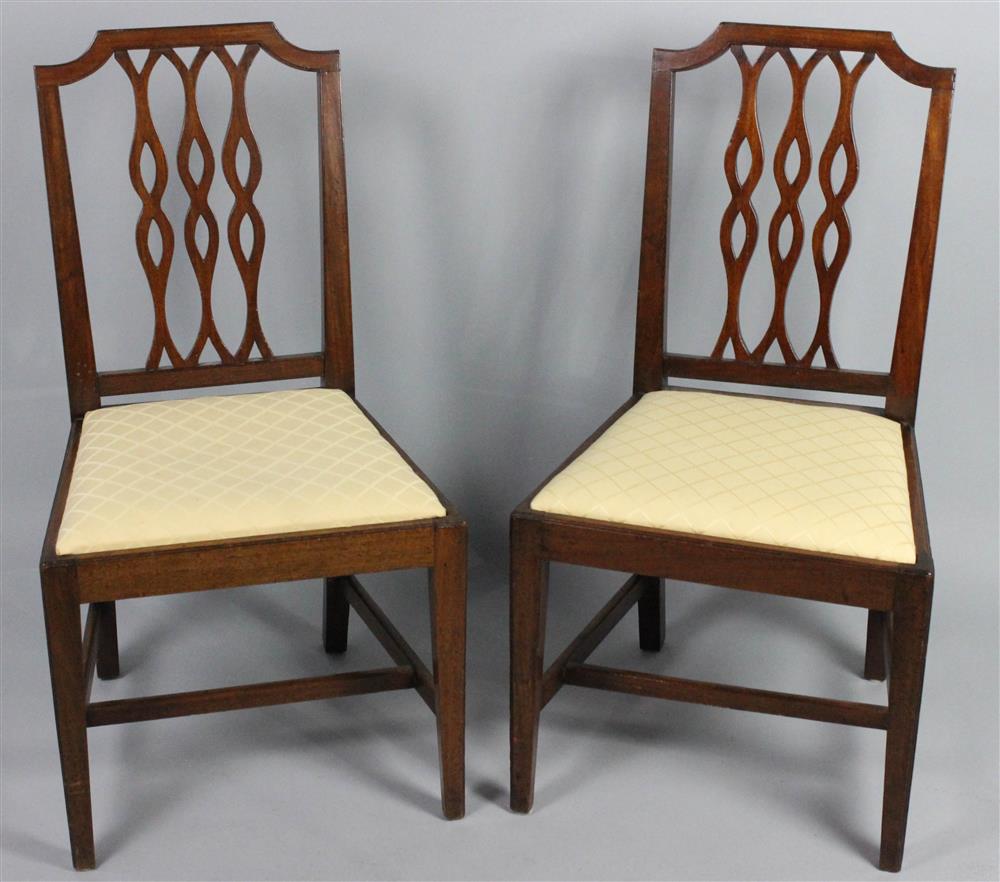 Appraisal: PAIR OF GEORGIAN NEOCLASSICAL STYLE MAHOGANY SIDE CHAIRS each having