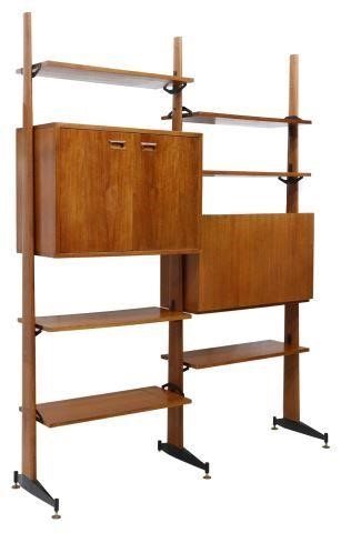 Appraisal: Italian mid-century modern teak modular bookcase c s drop-front cabinet